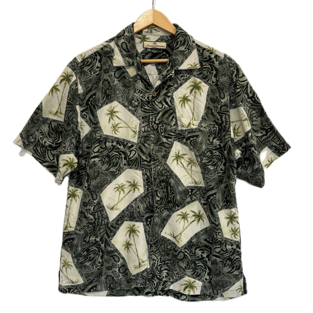 Tommy Bahama Mens 100% Silk Palm Tree Print Short Sleeve Camp Shirt Size Small